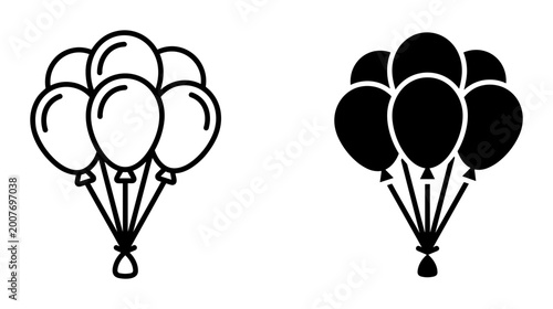 2 Balloon bunch icon set outline silhouette styles, for birthday party celebration event decoration