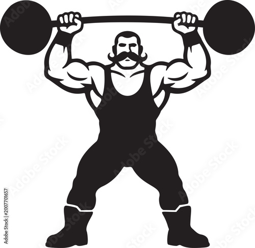 Foto Strongman lifting heavy barbell overhead silhouette isolated on white background