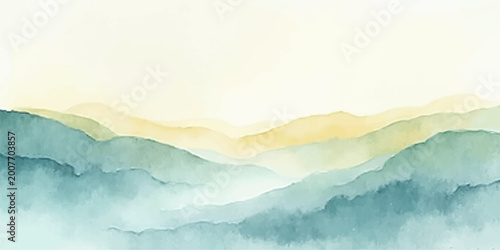 Bild auf Leinwand Scenic morning mountain landscape features misty clouds and fog rolling over for
