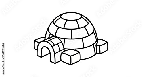 Minimalist Igloo Line Art Vector Illustration on White Background
