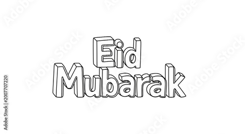 Eid Mubarak 3D Line Art Typography Greeting Vector Illustration