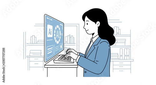 Businesswoman working with artificial intelligence at her office desk