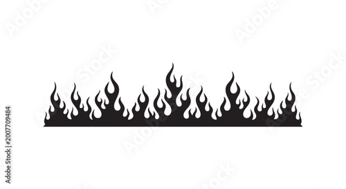 Stylized black flames on white background border design element abstract tribal flame pattern graphic.