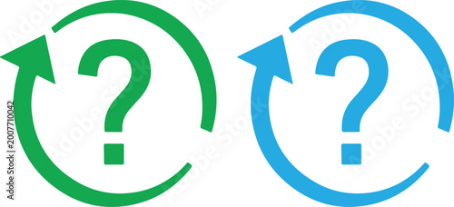 Photos Green and blue question mark symbols with circular arrows