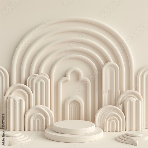 Minimalist white of a gothic archway with columns white background