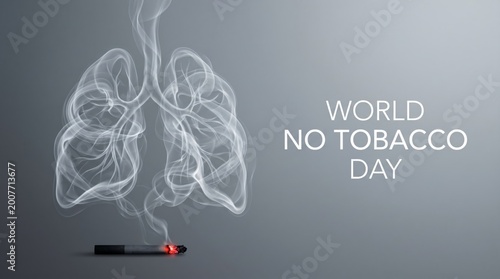 World No Tobacco Day conceptual photo, human lungs formed from cigarette smoke, anti-smoking health awareness campaign on grey background