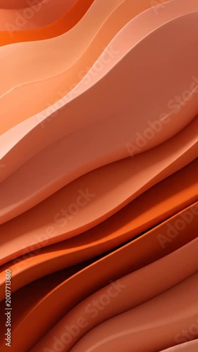 Vibrant Abstract Waves featuring layered 3D flowing curves in shades of orange and peach for modern social media backgrounds and creative digital marketing. Vertical. Video. Portrait Orientation.
