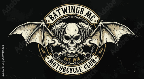 bat wing and biker skull vector image