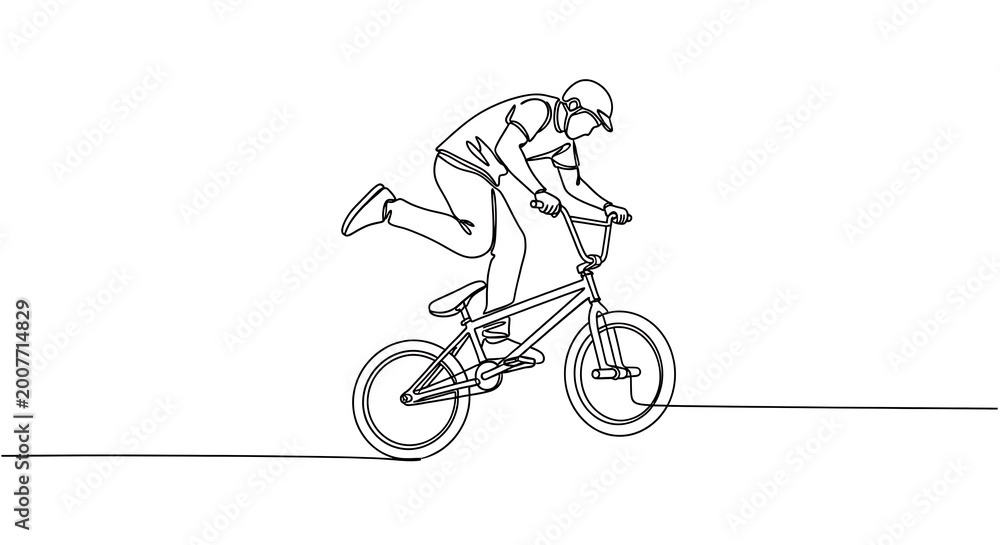 Obraz premium BMX Rider Performing Stunt in Minimalist Line Art.