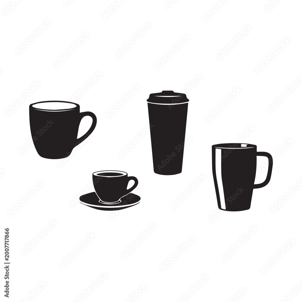 Obraz premium Coffee Cup Set Silhouette Vector Icons on white background or silhouette vector 