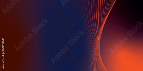 Photos Luminous navy blue, maroon and orange wave forms drifting across a dark shadowed backdrop with faint sparkles, sleek futuristic vector style