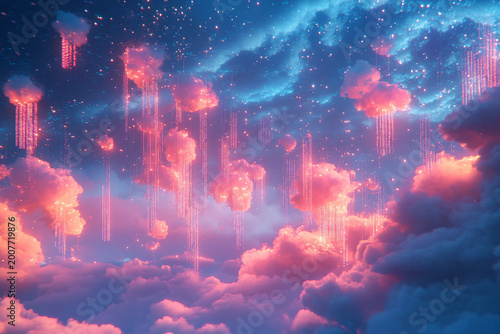 Futuristic landscape featuring glowing volcanic crystals unique ecological energy source in sci-fi environment, Generative AI