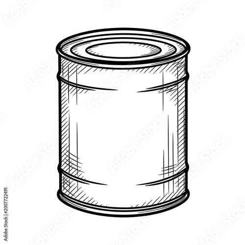 Detailed illustration of a cylindrical metal food can.