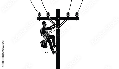 Fotografi lineman working on a utility pole silhouette illustration of an electrical worke