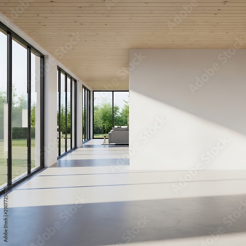 Modern architectural interior with large windows and natural light.