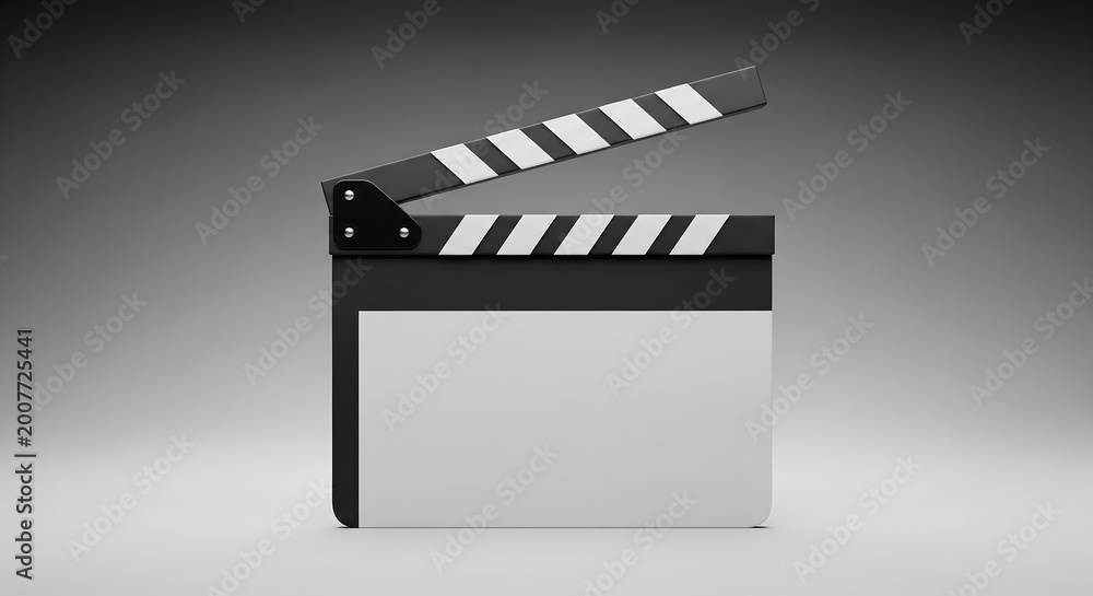 Fototapeta premium film clapper board on white background cinematic filmmaking equipment movie production tool slate device ready for filming studio lighting gray gradient backdrop