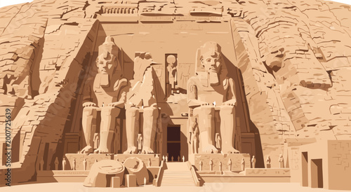 Foto A vector illustration of colossal statues standing proudly at Abu Simbel Temple in Egypt