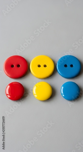 Colorful buttons arranged in a visually appealing pattern on a gray surface.