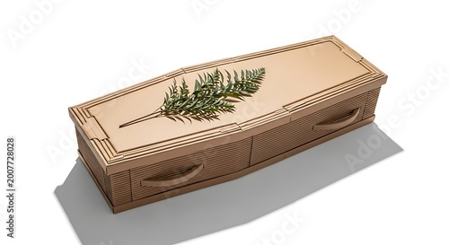 Wooden Coffin with Greenery - A Symbol of Remembrance and Farewell.