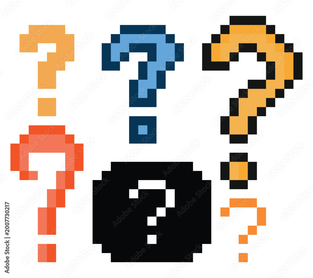 Fototapeta premium Set collection of question mark cartoon pixel style element question quiz art.