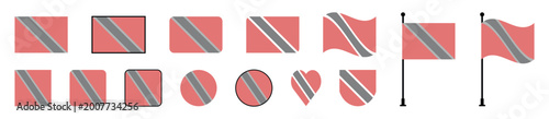 Fotografía Trinidad and Tobago flag mega bundle with monochrome icons and shapes Vector Ill