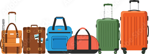 Fotografia Travel Luggage Icon Set Featuring Suitcases, Backpacks, Duffel Bags, and Carry-O