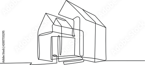 Continuous one line drawing of modern house architecture minimalist vector illustration of residential building home real estate concept and design.