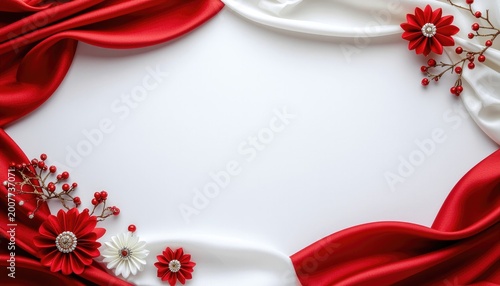 Bengali New Year festive background with red and white decorative elements along the borders