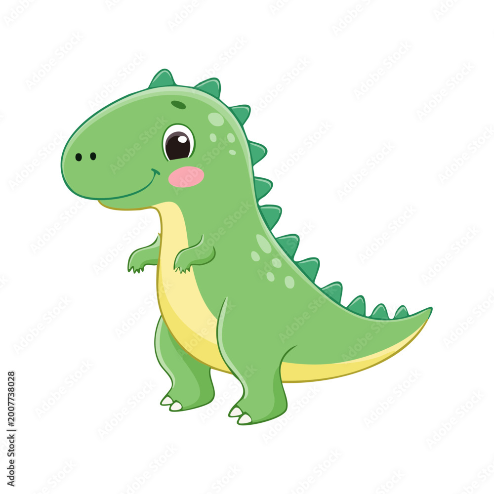 Fototapeta premium Adorable Cartoon Green Dinosaur Standing with Happy Expression and Spikes