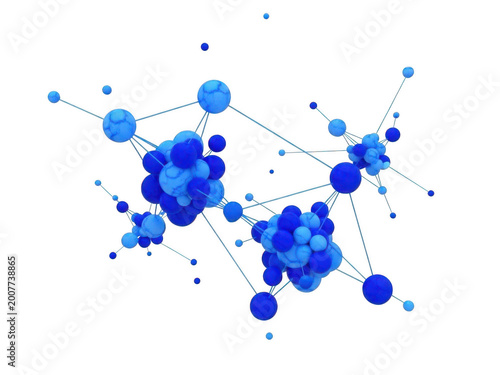 Interconnected blue nodes isolated on transparent background