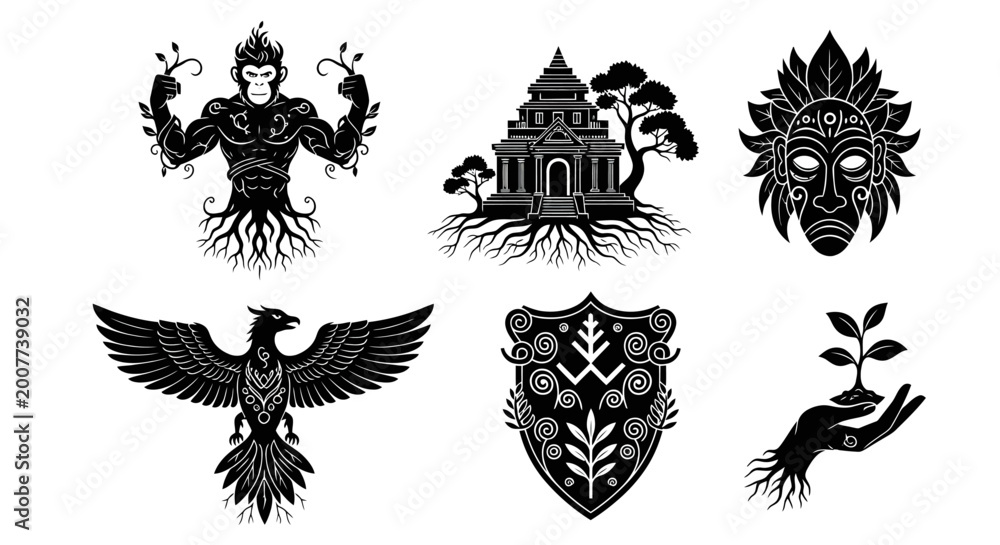 Fototapeta premium Mythical Eagle Crest Symbol Collection Heraldic Fantasy Vector Set