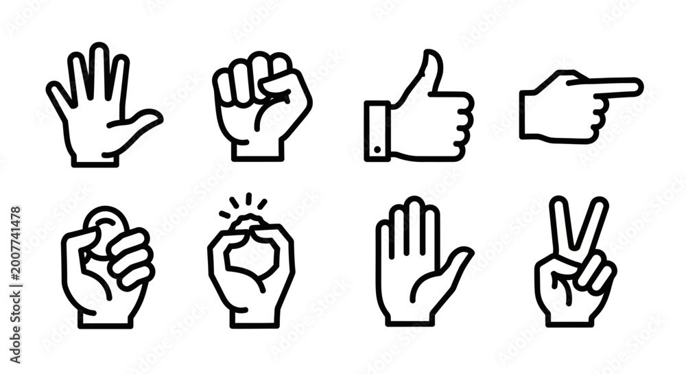 Fototapeta premium Hand gestures icons set various signs.