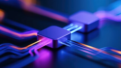 Vibrant abstract technological background with glowing lines connecting digital elements, symbolizing data flow