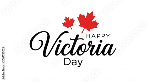 Happy Victoria Day Typography Design with Maple Leaves Minimal Background