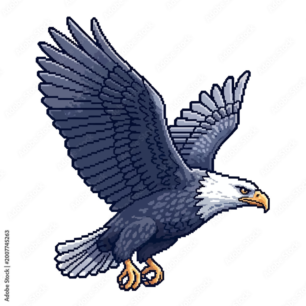 Fototapeta premium American bald eagle in flight with wings spread wide soaring through sky