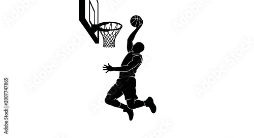 Obraz na płótnie Basketball player dunking ball, sports icon, athletic silhouette, black vector g