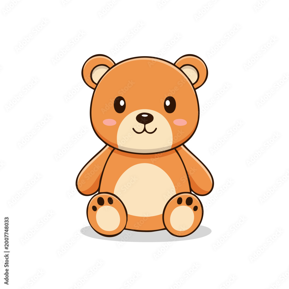 Fototapeta premium Cute cartoon teddy bear sitting adorably with a happy expression perfect for children's designs