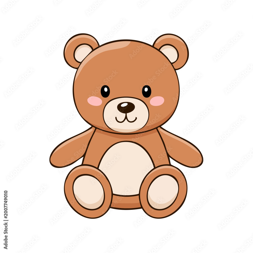 Obraz premium Adorable Cartoon Brown Teddy Bear Sitting and Smiling with Cute Cheeks