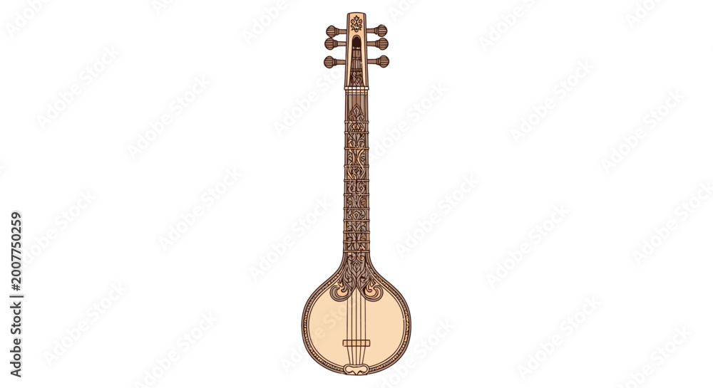 Naklejka premium Traditional stringed instrument with a round body and long neck