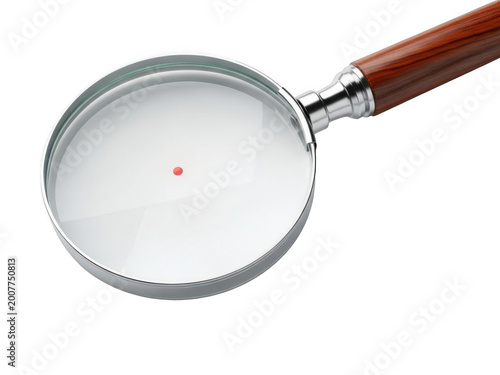 Magnifying glass with red dot isolated on transparent background