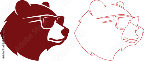 Tableau sur toile Minimalist bear head mascot wearing sunglasses, maroon grizzly bear profile vect