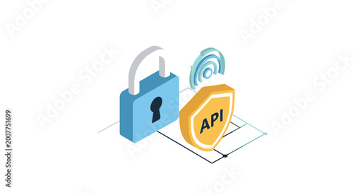 API security concept with padlock and shield icon