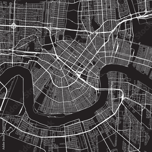 Bild auf Leinwand New Orleans Louisiana Vector Map, Detailed City Street Map Black and White Minim