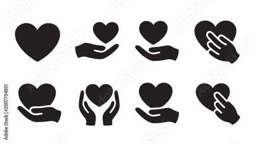 Photos Heart in hand icons set silhouette vector illustrations for love care and donation concept