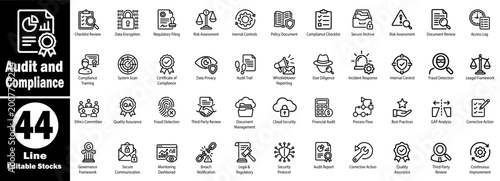 Fotografie Audit and compliance icons collection set line editable stocks