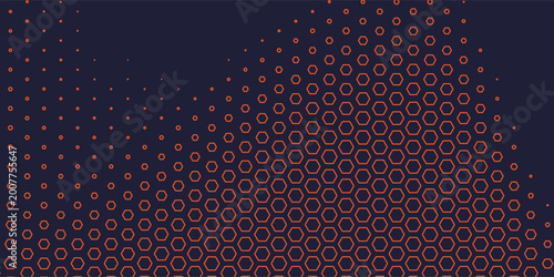 Fading hexagon gradient texture. Vanishing honeycomb pattern background. Geometric hexagonal halftone tech overlay backdrop. Black grunge halfton wallpaper. Vector retro dot texure wallpaper