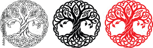Foto Celtic tree of life vector set, mystical yggdrasil symbols with intricate knotwo
