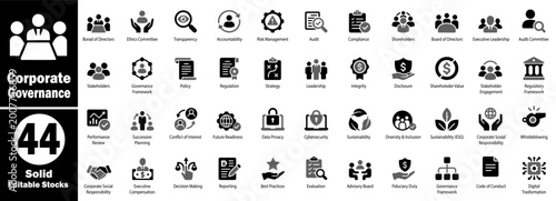 Schilderij op canvas Corporate governance solid icons set