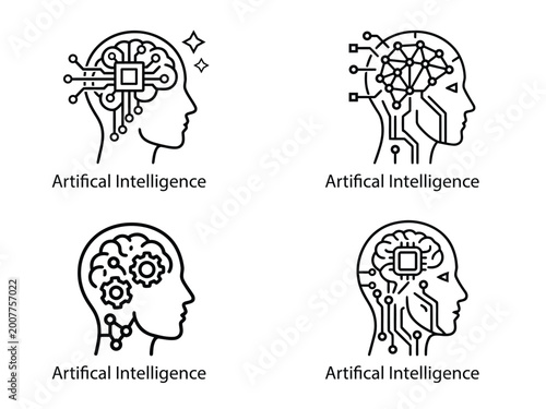 Artificial Intelligence Brain Technology Icons Set Design.
