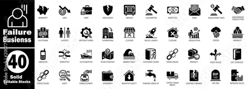 Tableau sur toile Business failure and financial loss icons